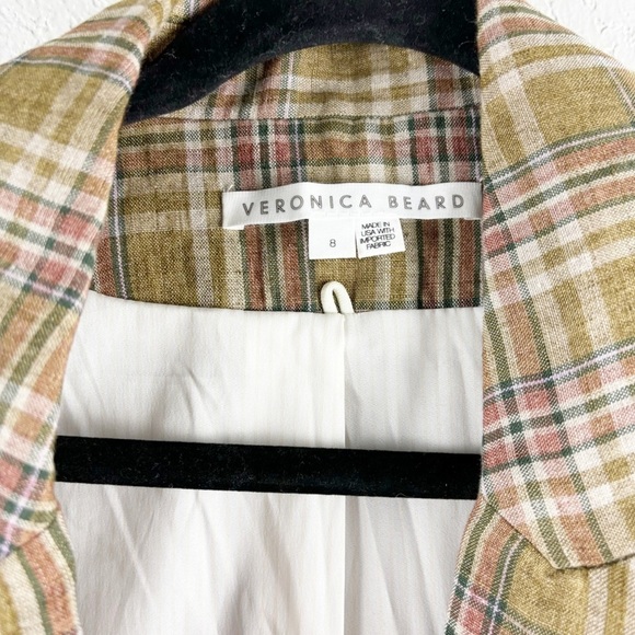 Veronica Beard Beacon Check Double Breasted Linen Blazer Size 8 Business Casual - Picture 6 of 6